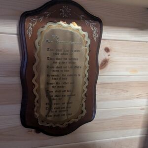 The Ten Commandments Decorative Wall Plaque Hanging Vintage Gold Brown